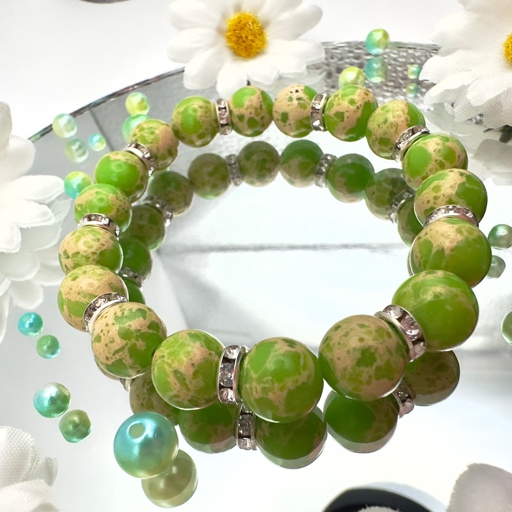 🍀 Natural Sea Sediment Imperial Jasper Bracelet 🍀